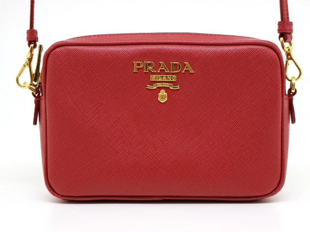 Prada bag shoulder pochette embossed Saffiano leather red